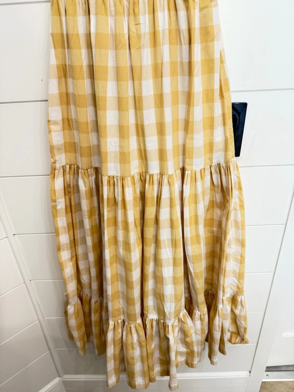 Abercrombie & Fitch Yellow Gingham Ruffle Strap Maxi Dress